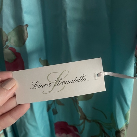 NWT Linea Donatella Silky Aqua and Pink Floral Robe - Picture 5 of 7